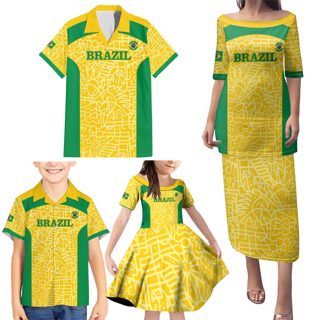 Custom Brazil Football Family Matching Puletasi and Hawaiian Shirt Vamos Selecao - Yellow - Wonder Print Shop