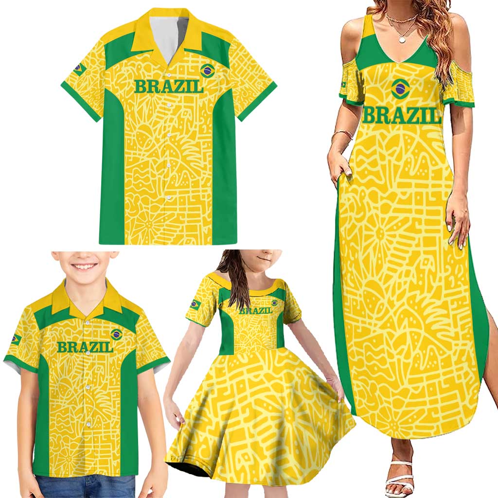 Custom Brazil Football Family Matching Summer Maxi Dress and Hawaiian Shirt Vamos Selecao - Yellow - Wonder Print Shop