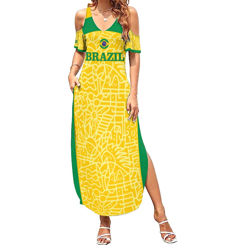 Custom Brazil Football Family Matching Summer Maxi Dress and Hawaiian Shirt Vamos Selecao - Yellow - Wonder Print Shop