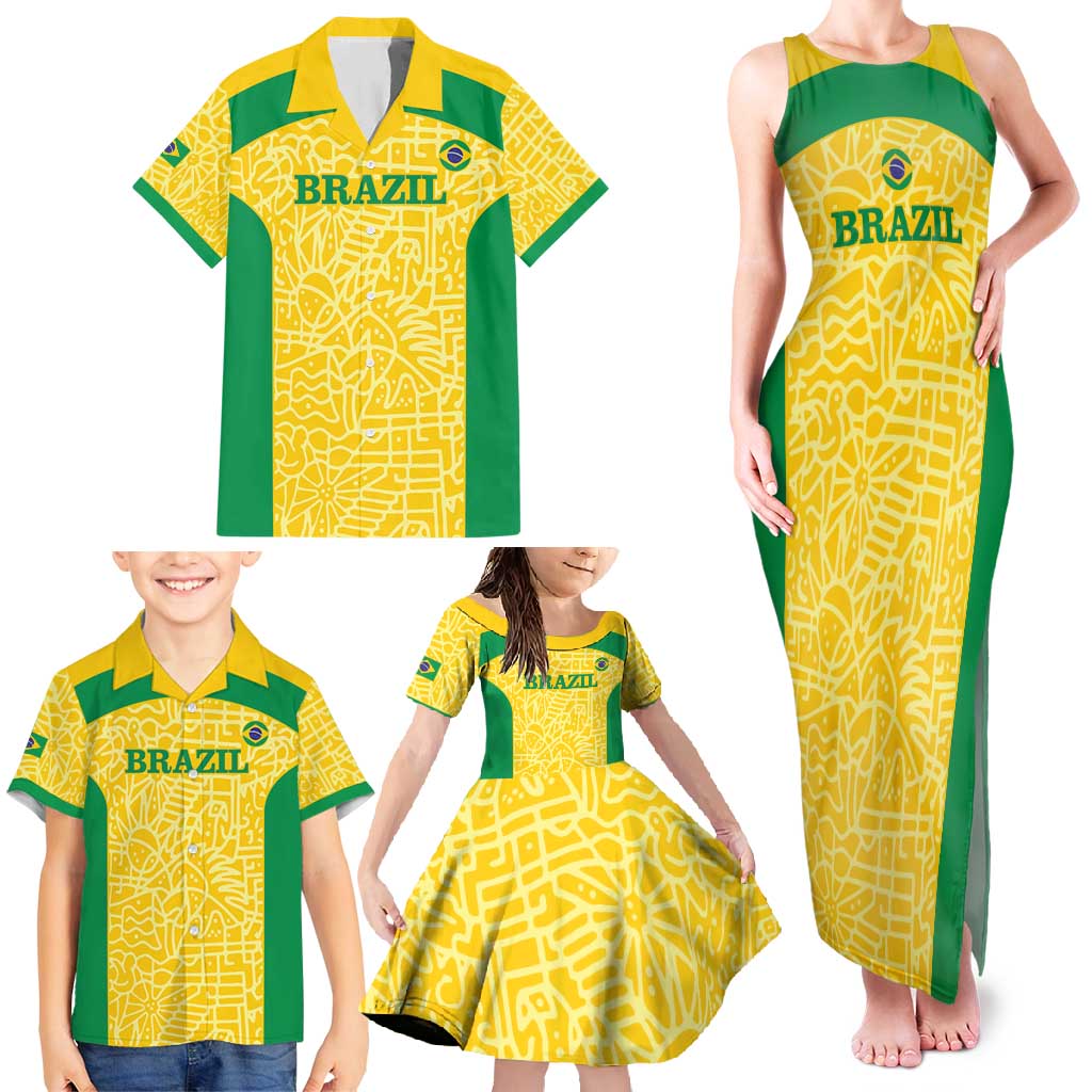 Custom Brazil Football Family Matching Tank Maxi Dress and Hawaiian Shirt Vamos Selecao - Yellow - Wonder Print Shop