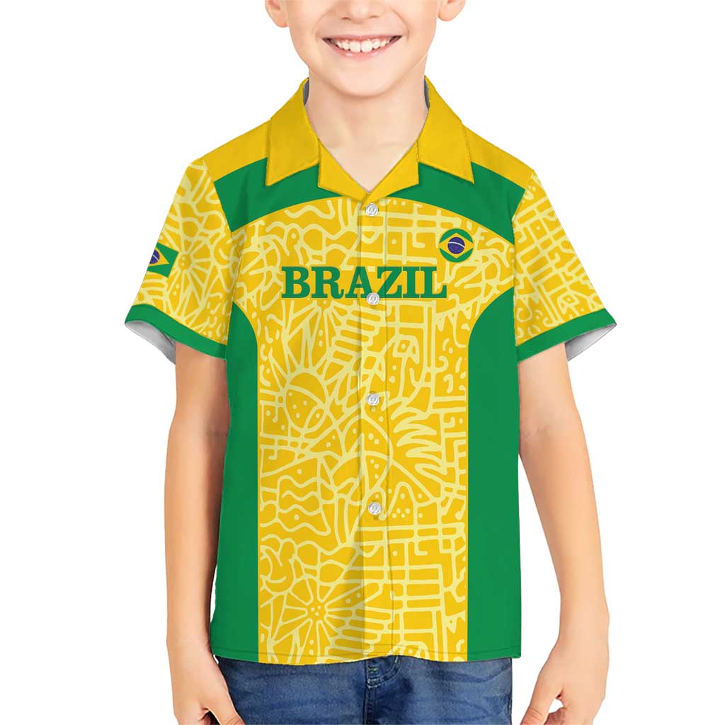 Custom Brazil Football Kid Hawaiian Shirt Vamos Selecao - Yellow - Wonder Print Shop