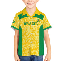 Custom Brazil Football Kid Hawaiian Shirt Vamos Selecao - Yellow - Wonder Print Shop