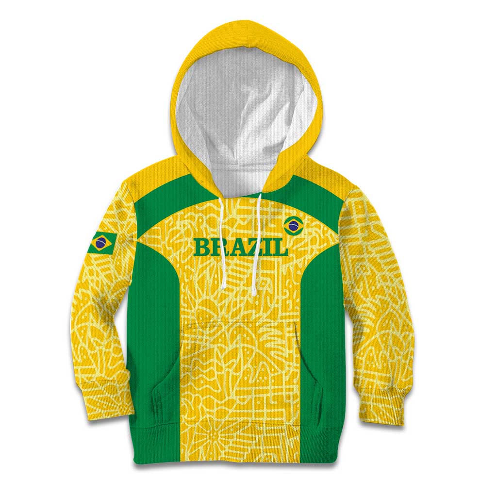 Custom Brazil Football Kid Hoodie Vamos Selecao - Yellow - Wonder Print Shop