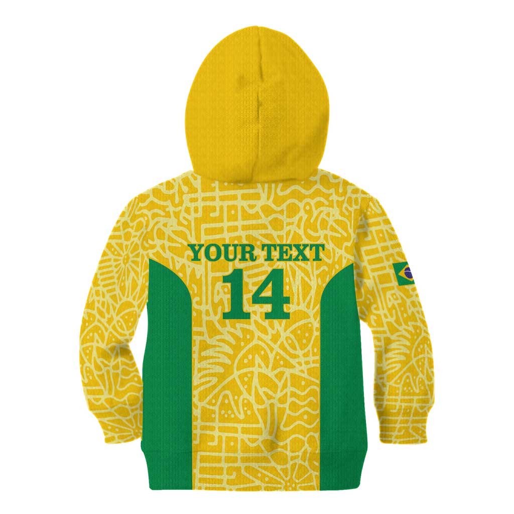 Custom Brazil Football Kid Hoodie Vamos Selecao - Yellow - Wonder Print Shop