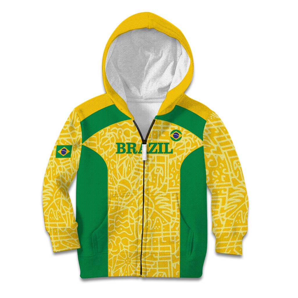 Custom Brazil Football Kid Hoodie Vamos Selecao - Yellow - Wonder Print Shop