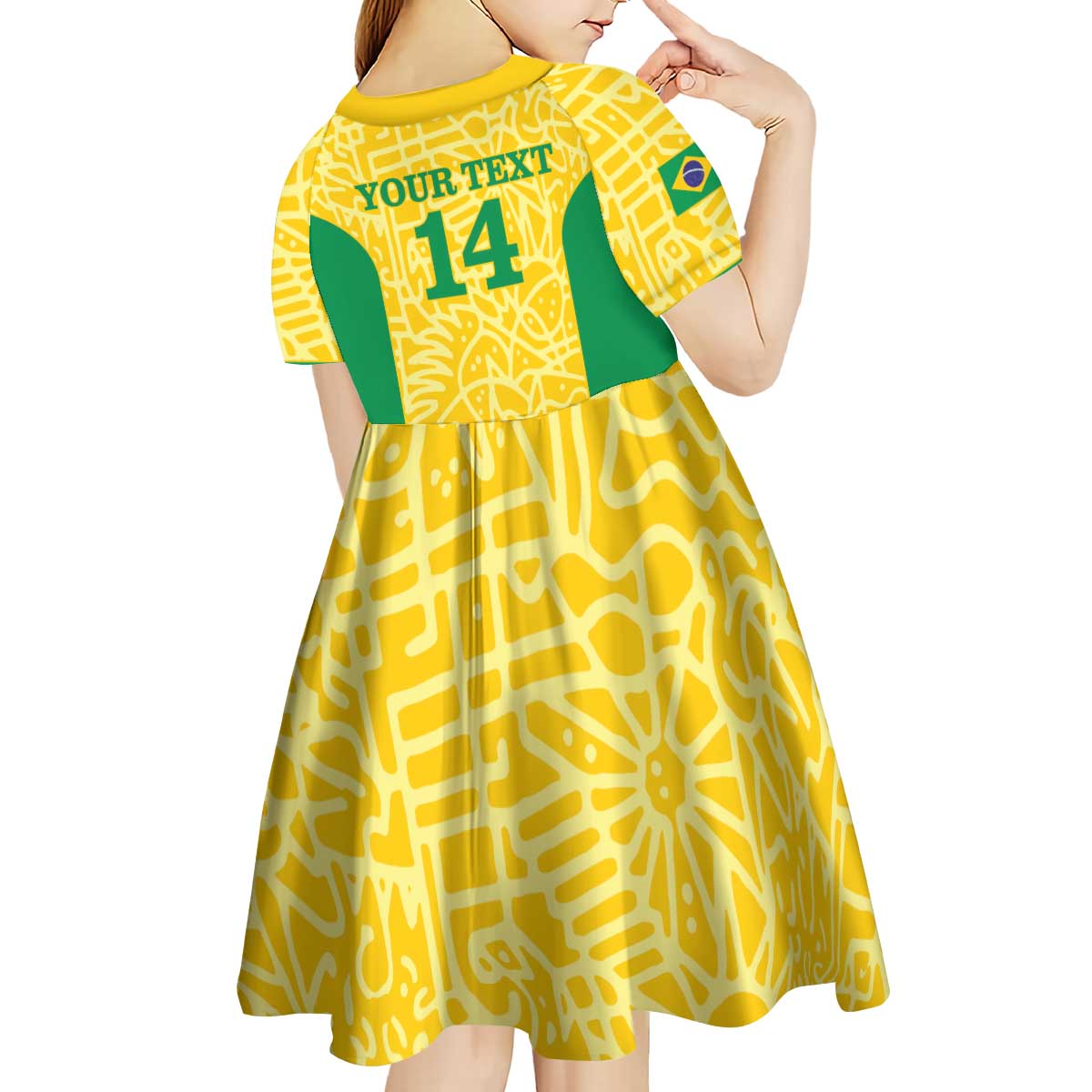 Custom Brazil Football Kid Short Sleeve Dress Vamos Selecao - Yellow - Wonder Print Shop