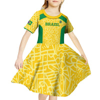 Custom Brazil Football Kid Short Sleeve Dress Vamos Selecao - Yellow - Wonder Print Shop