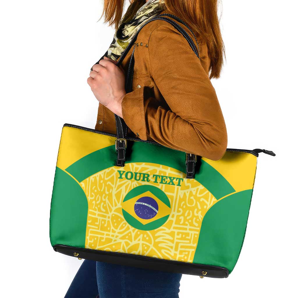 Custom Brazil Football Leather Tote Bag Vamos Selecao - Yellow - Wonder Print Shop