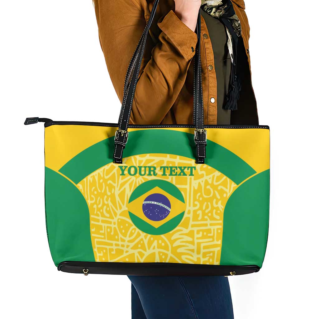 Custom Brazil Football Leather Tote Bag Vamos Selecao - Yellow - Wonder Print Shop