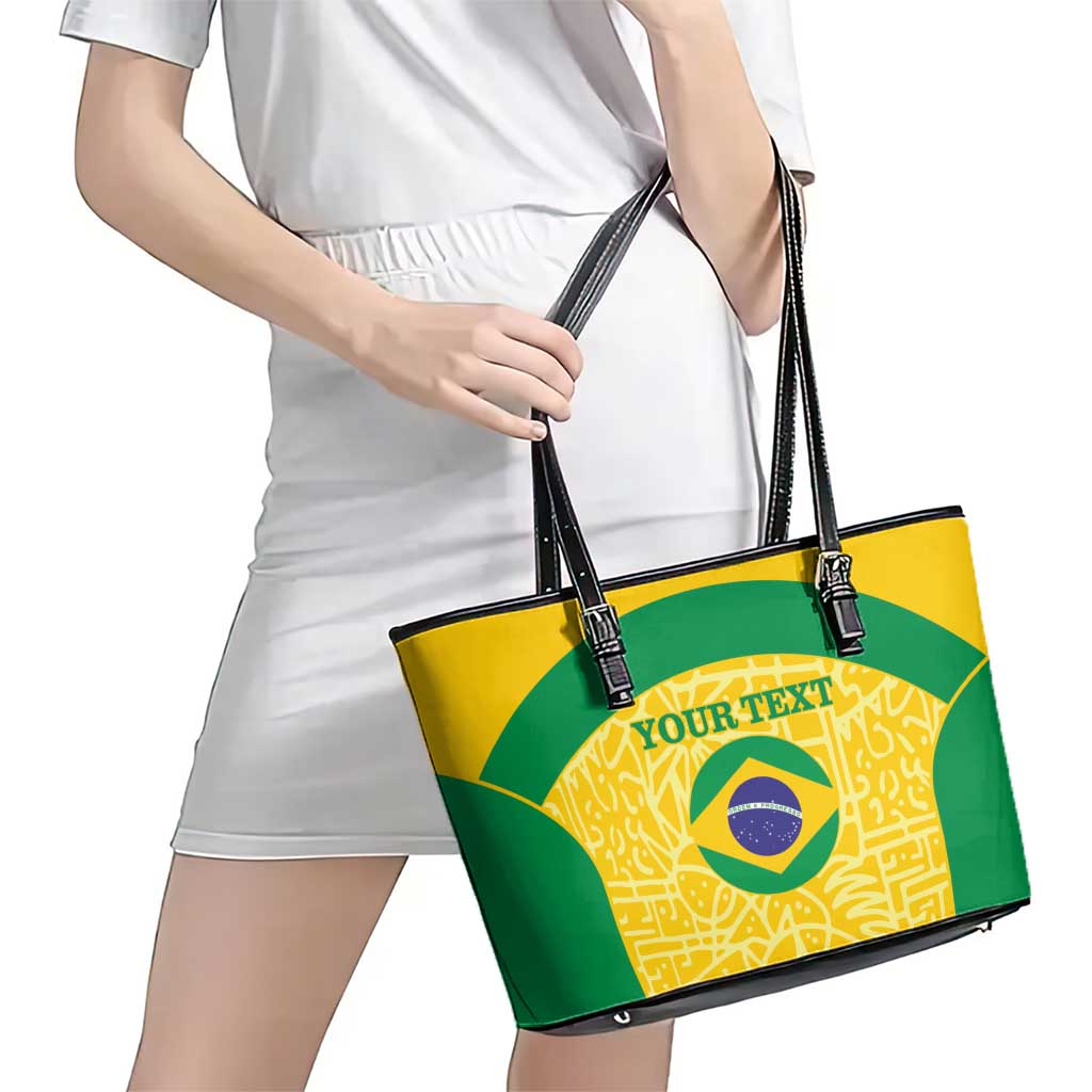 Custom Brazil Football Leather Tote Bag Vamos Selecao - Yellow - Wonder Print Shop