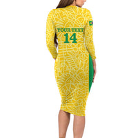 Custom Brazil Football Long Sleeve Bodycon Dress Vamos Selecao - Yellow - Wonder Print Shop