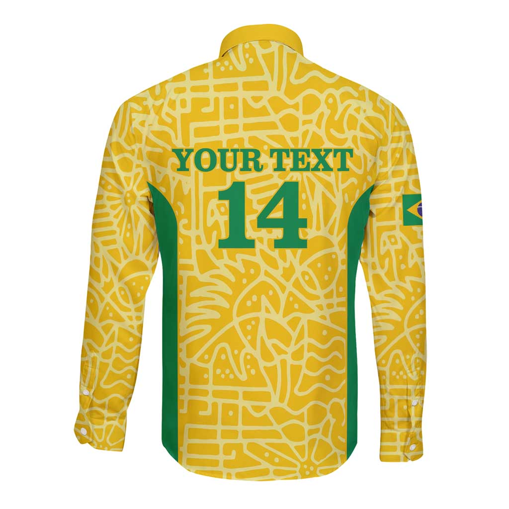 Custom Brazil Football Long Sleeve Button Shirt Vamos Selecao - Yellow - Wonder Print Shop