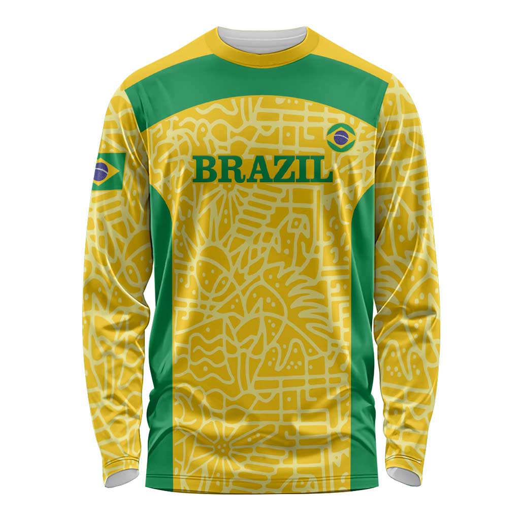 Custom Brazil Football Long Sleeve Shirt Vamos Selecao - Yellow - Wonder Print Shop