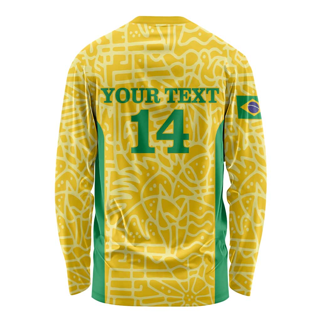 Custom Brazil Football Long Sleeve Shirt Vamos Selecao - Yellow - Wonder Print Shop