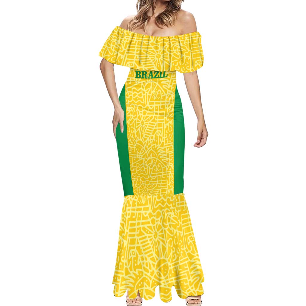 Custom Brazil Football Mermaid Dress Vamos Selecao - Yellow - Wonder Print Shop