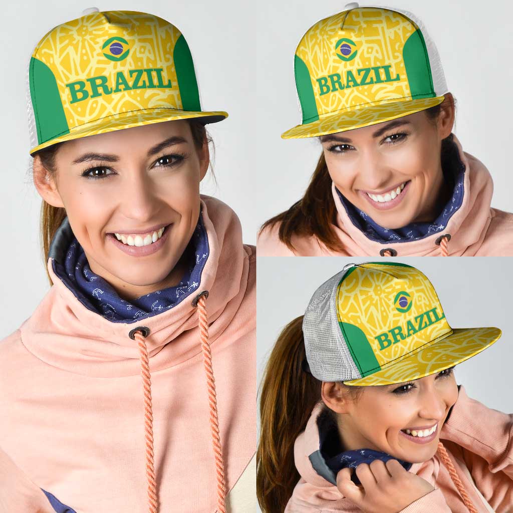 Brazil Football Mesh Trucker Cap Vamos Selecao - Yellow