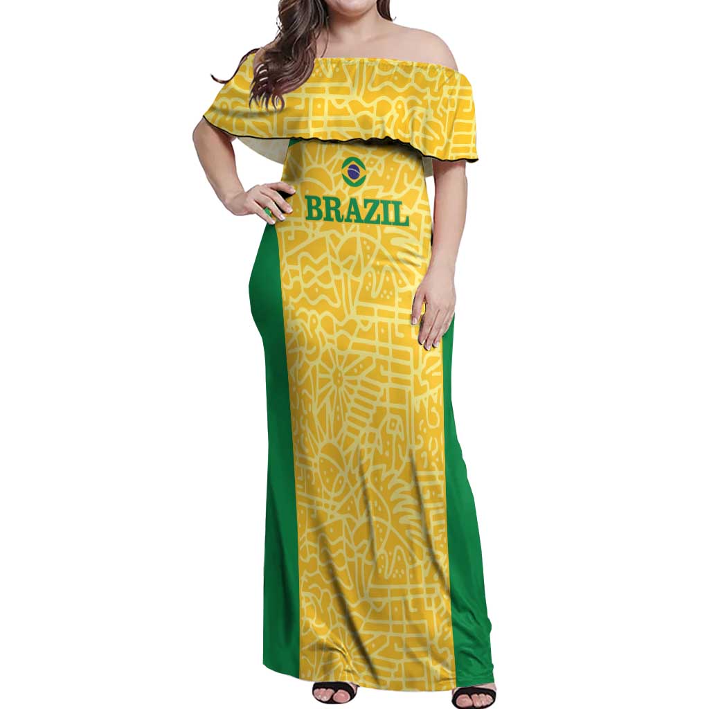 Custom Brazil Football Off Shoulder Maxi Dress Vamos Selecao - Yellow - Wonder Print Shop