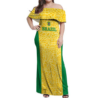 Custom Brazil Football Off Shoulder Maxi Dress Vamos Selecao - Yellow - Wonder Print Shop
