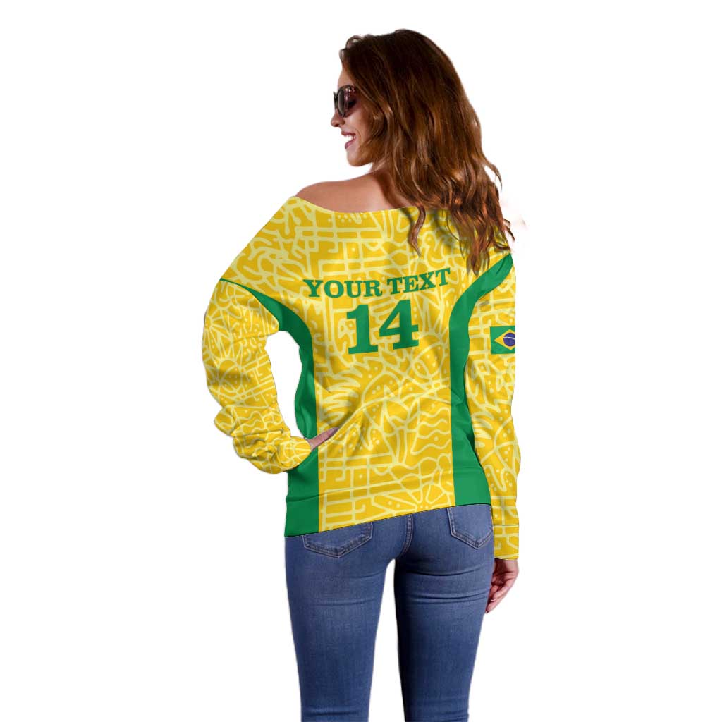 Custom Brazil Football Off Shoulder Sweater Vamos Selecao - Yellow - Wonder Print Shop