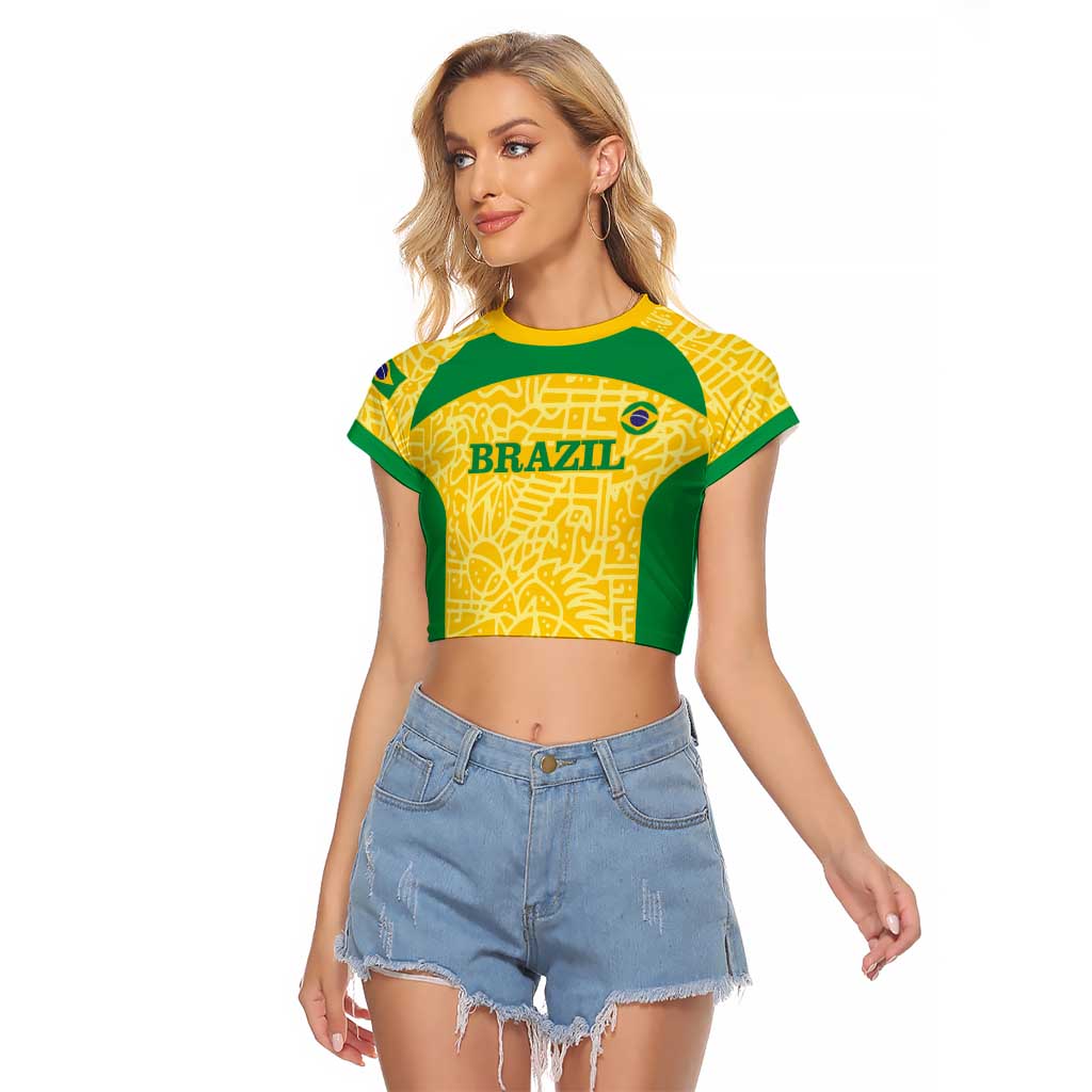Custom Brazil Football Raglan Cropped T Shirt Vamos Selecao - Yellow - Wonder Print Shop