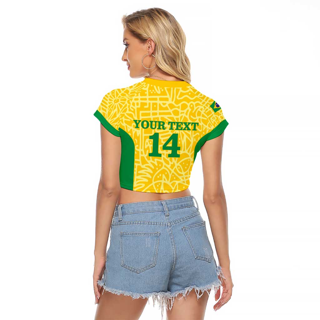 Custom Brazil Football Raglan Cropped T Shirt Vamos Selecao - Yellow - Wonder Print Shop