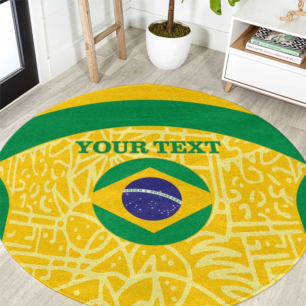 Custom Brazil Football Round Carpet Vamos Selecao - Yellow