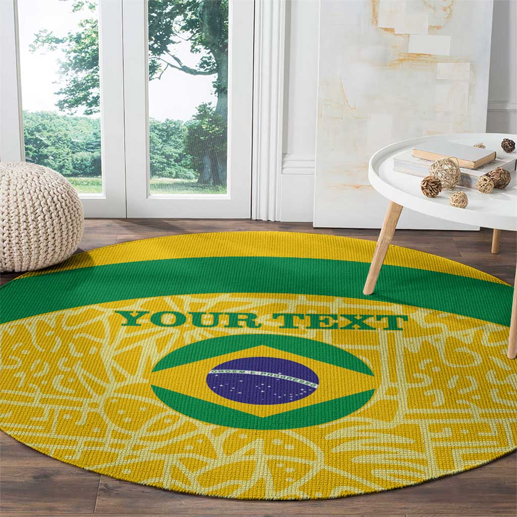 Custom Brazil Football Round Carpet Vamos Selecao - Yellow