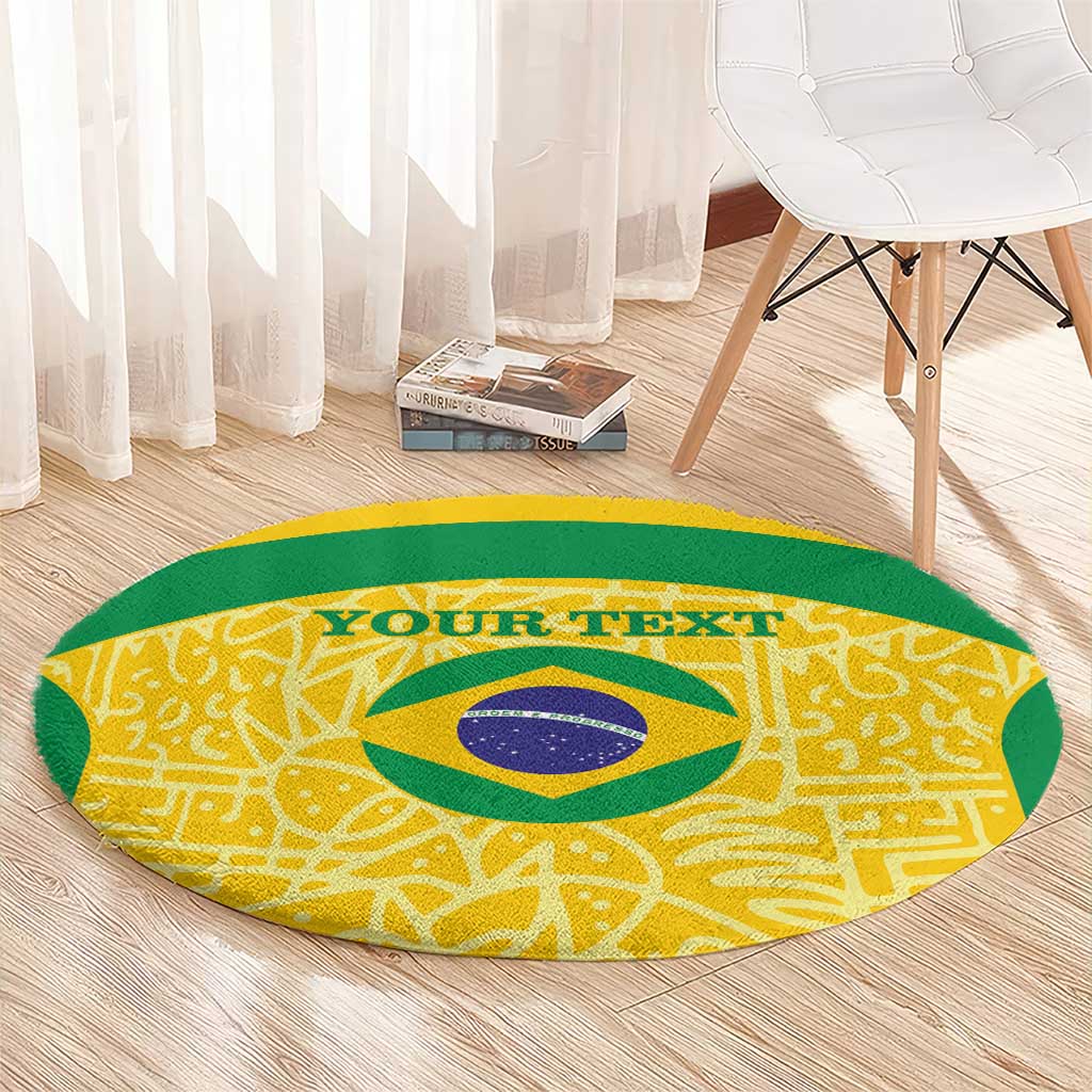 Custom Brazil Football Round Carpet Vamos Selecao - Yellow