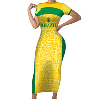 Custom Brazil Football Short Sleeve Bodycon Dress Vamos Selecao - Yellow - Wonder Print Shop