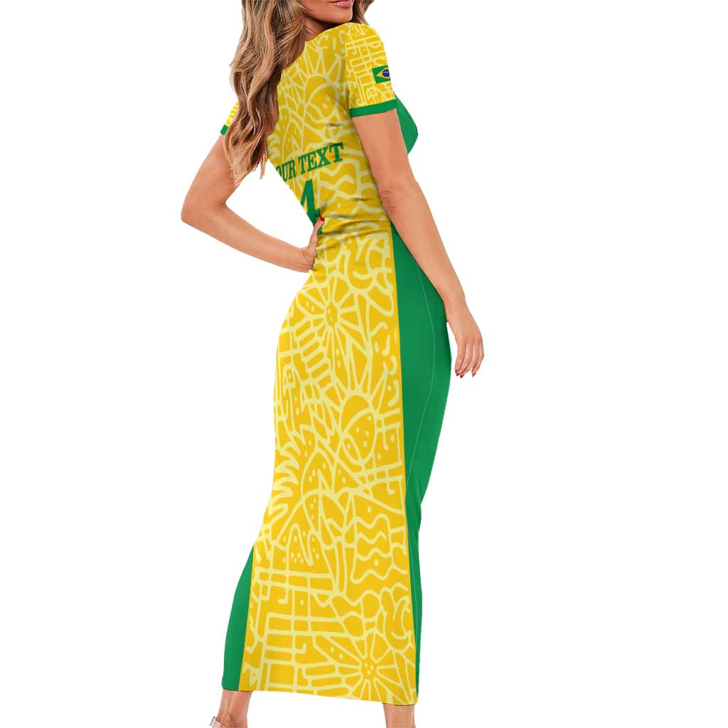 Custom Brazil Football Short Sleeve Bodycon Dress Vamos Selecao - Yellow - Wonder Print Shop