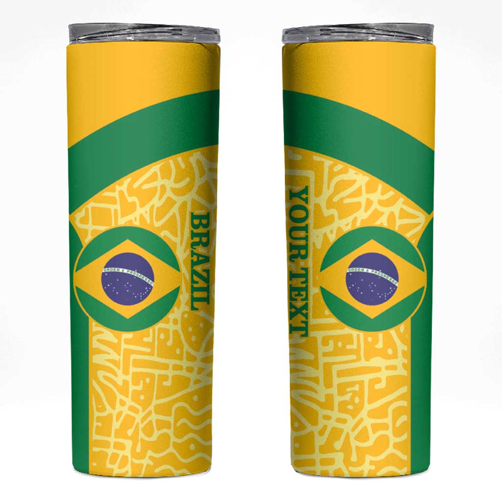Custom Brazil Football Skinny Tumbler Vamos Selecao - Yellow - Wonder Print Shop