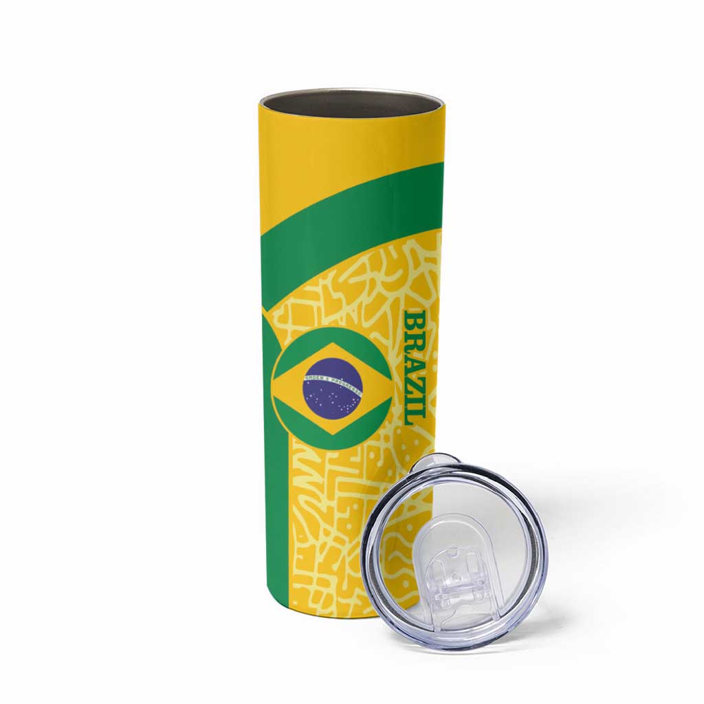 Custom Brazil Football Skinny Tumbler Vamos Selecao - Yellow - Wonder Print Shop