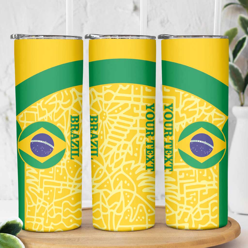 Custom Brazil Football Skinny Tumbler Vamos Selecao - Yellow - Wonder Print Shop
