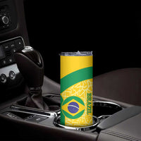Custom Brazil Football Skinny Tumbler Vamos Selecao - Yellow - Wonder Print Shop