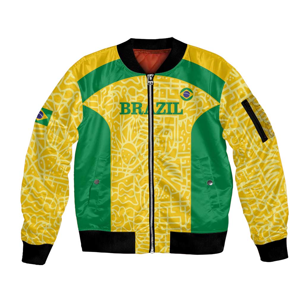 Custom Brazil Football Sleeve Zip Bomber Jacket Vamos Selecao - Yellow - Wonder Print Shop