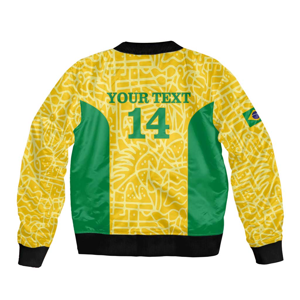 Custom Brazil Football Sleeve Zip Bomber Jacket Vamos Selecao - Yellow - Wonder Print Shop