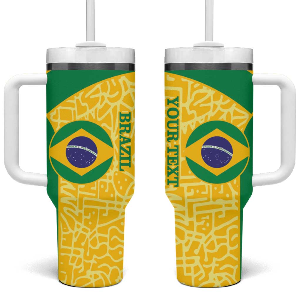 Custom Brazil Football Tumbler With Handle Vamos Selecao - Yellow - Wonder Print Shop