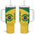 Custom Brazil Football Tumbler With Handle Vamos Selecao - Yellow - Wonder Print Shop