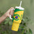 Custom Brazil Football Tumbler With Handle Vamos Selecao - Yellow - Wonder Print Shop