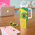Custom Brazil Football Tumbler With Handle Vamos Selecao - Yellow - Wonder Print Shop