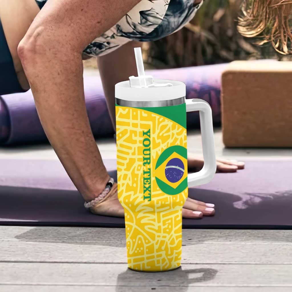 Custom Brazil Football Tumbler With Handle Vamos Selecao - Yellow - Wonder Print Shop