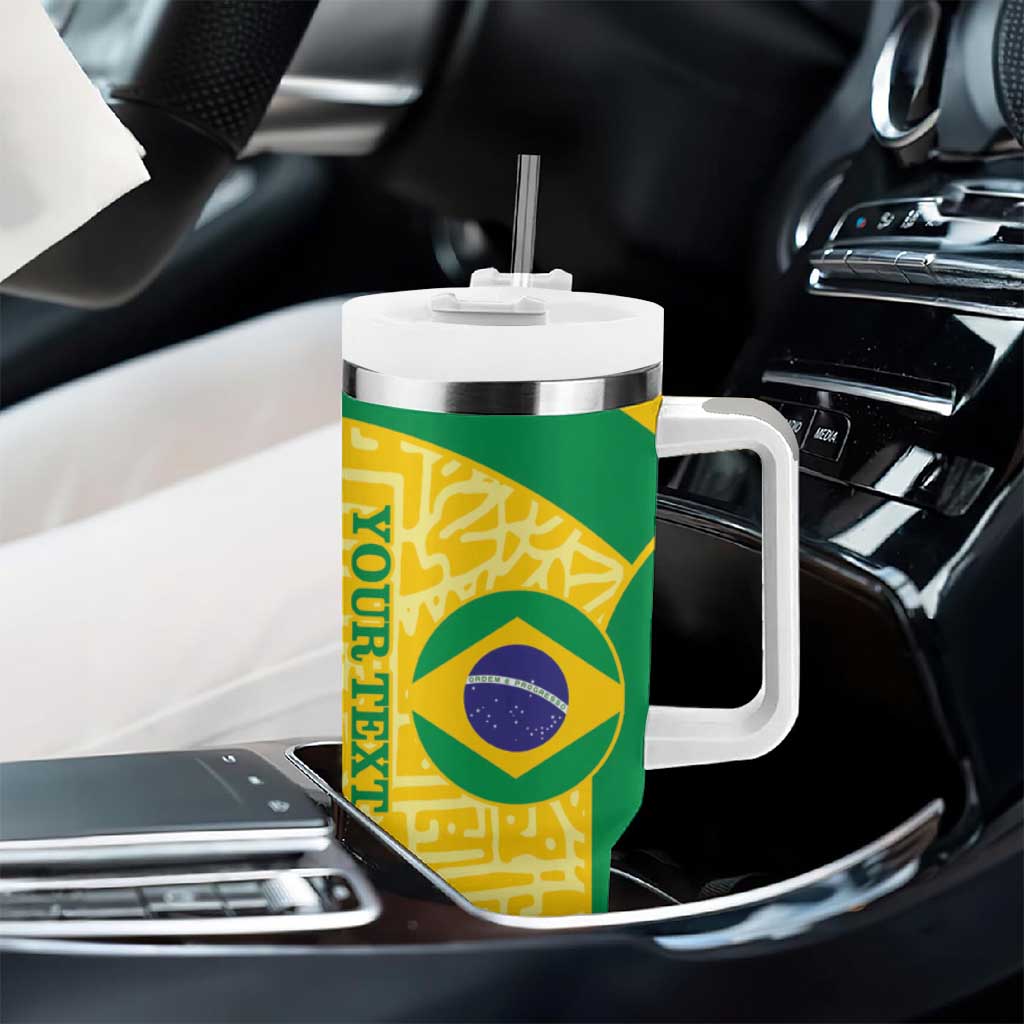 Custom Brazil Football Tumbler With Handle Vamos Selecao - Yellow - Wonder Print Shop