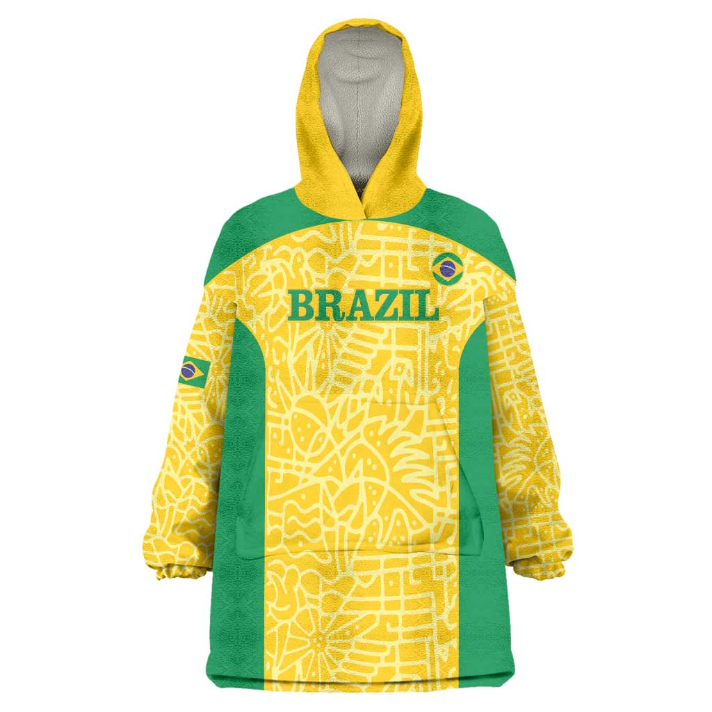 Custom Brazil Football Wearable Blanket Hoodie Vamos Selecao - Yellow - Wonder Print Shop