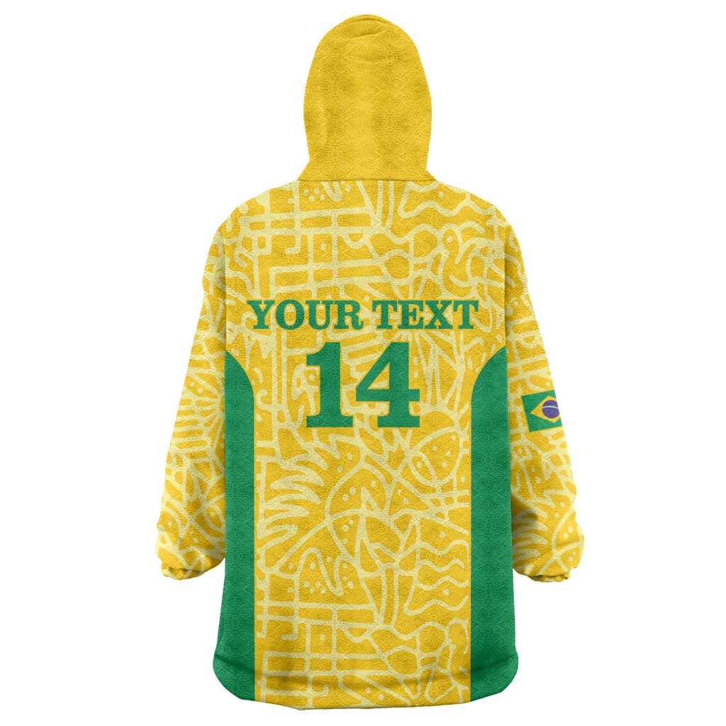 Custom Brazil Football Wearable Blanket Hoodie Vamos Selecao - Yellow - Wonder Print Shop