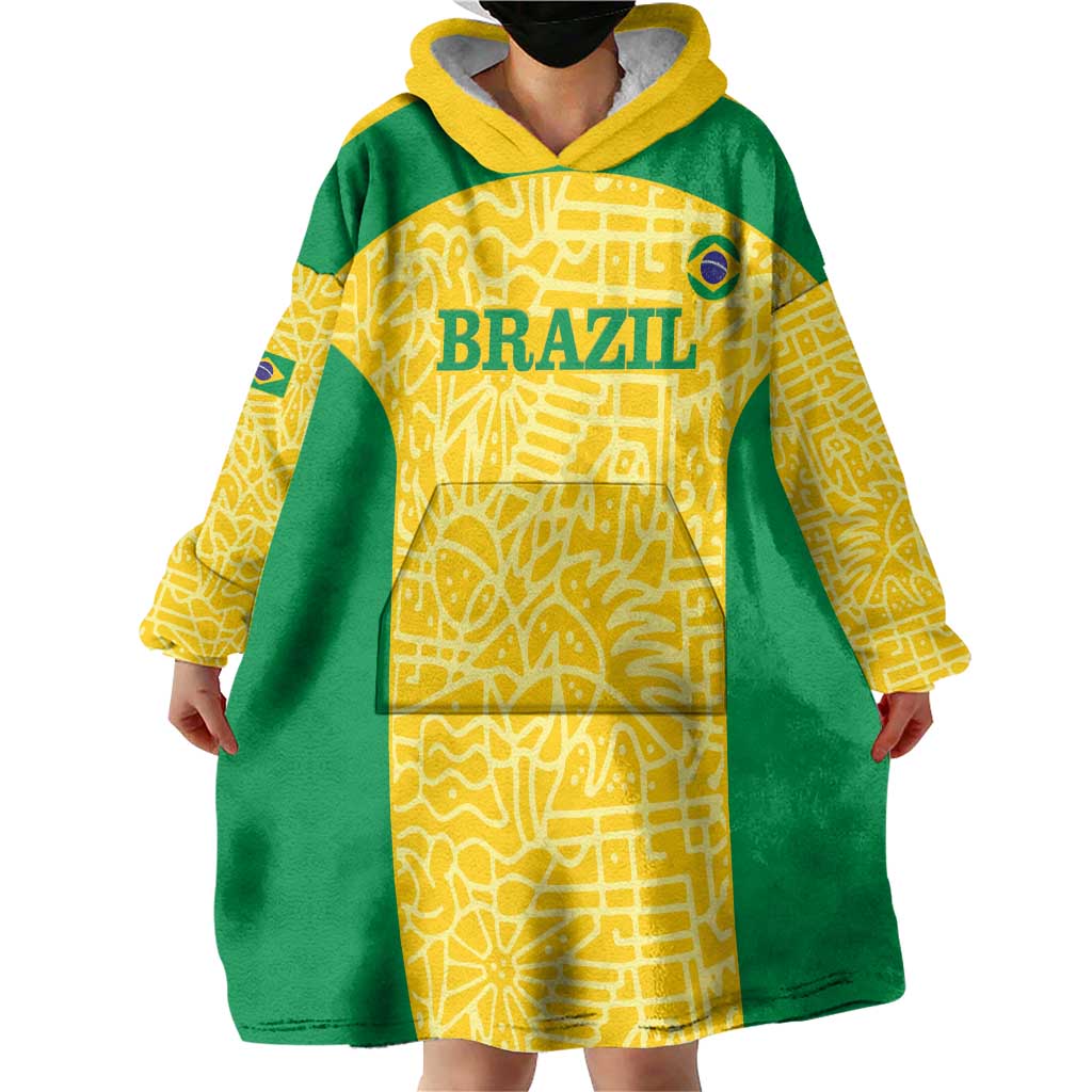 Custom Brazil Football Wearable Blanket Hoodie Vamos Selecao - Yellow - Wonder Print Shop
