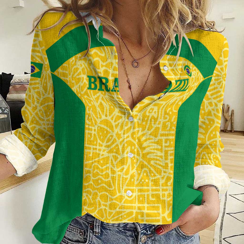 Custom Brazil Football Women Casual Shirt Vamos Selecao - Yellow - Wonder Print Shop