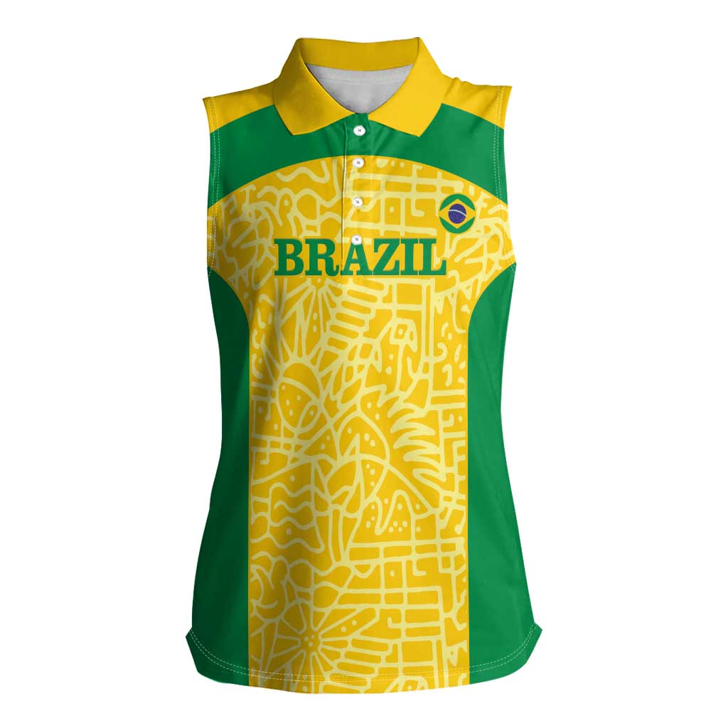 Custom Brazil Football Women Sleeveless Polo Shirt Vamos Selecao - Yellow - Wonder Print Shop