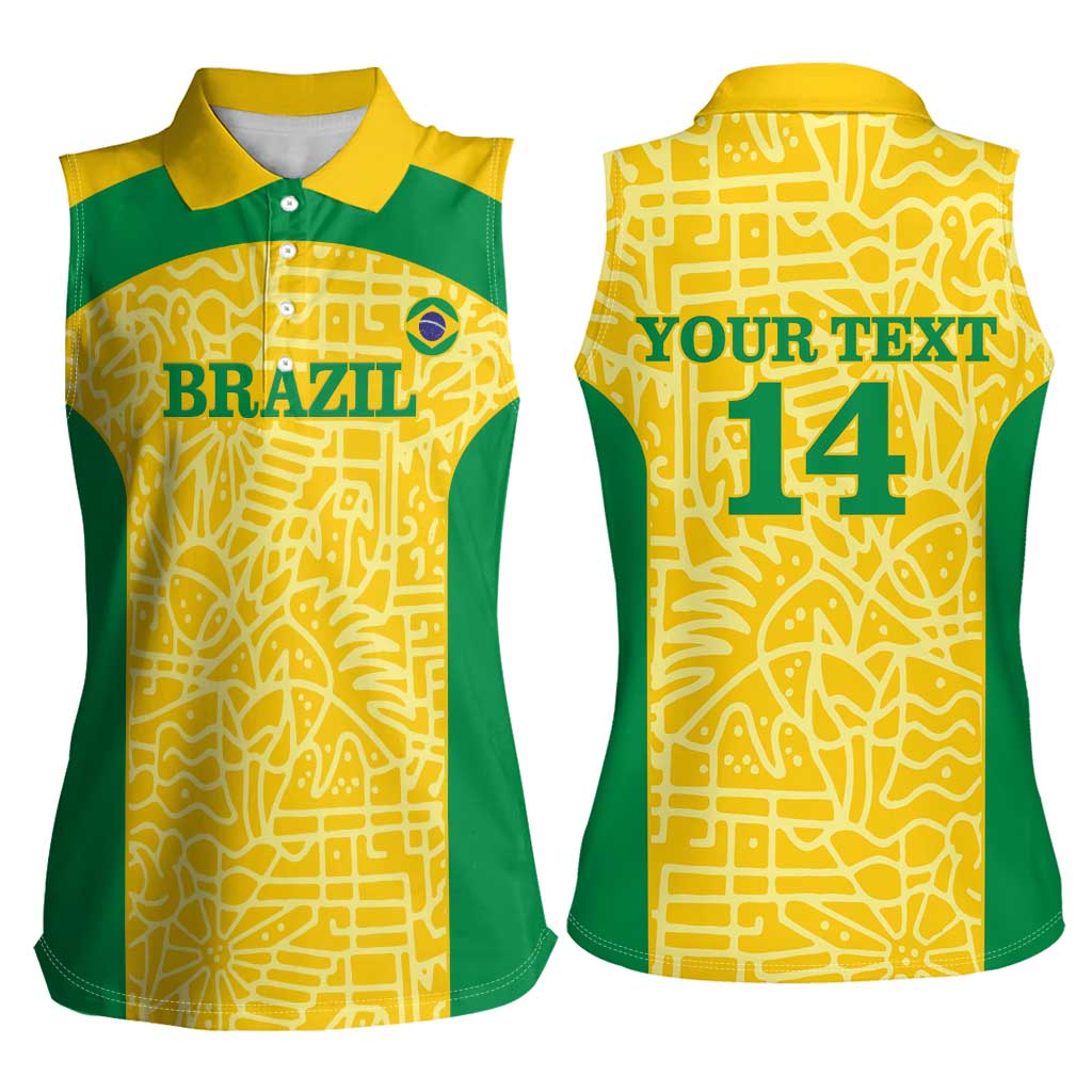 Custom Brazil Football Women Sleeveless Polo Shirt Vamos Selecao - Yellow - Wonder Print Shop