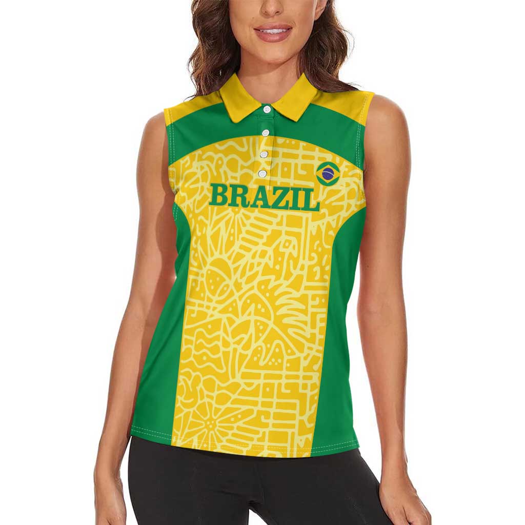 Custom Brazil Football Women Sleeveless Polo Shirt Vamos Selecao - Yellow - Wonder Print Shop