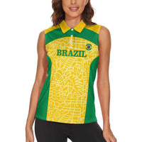 Custom Brazil Football Women Sleeveless Polo Shirt Vamos Selecao - Yellow - Wonder Print Shop